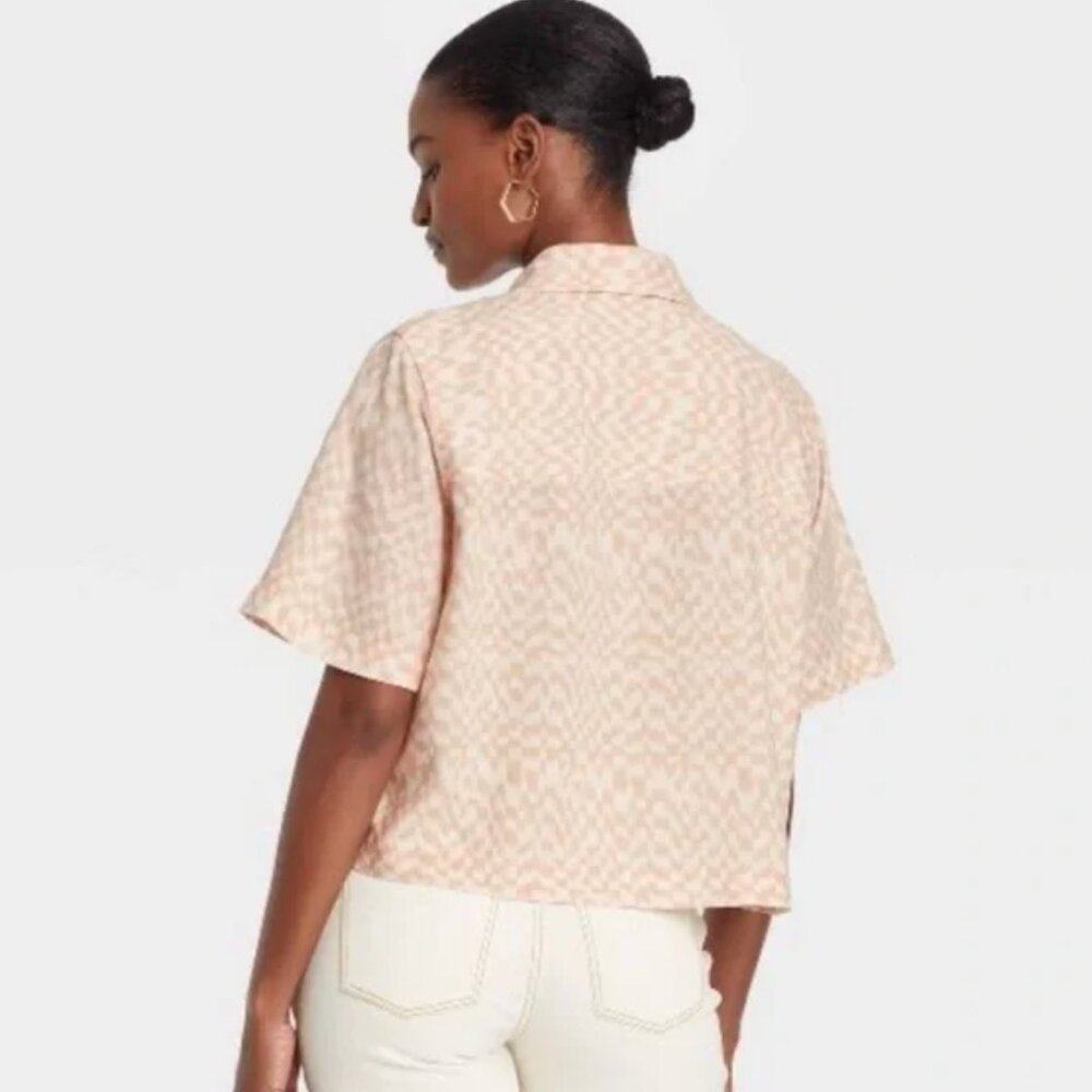 Universal Thread Cropped Boxy Checked Linen Butto… - image 2